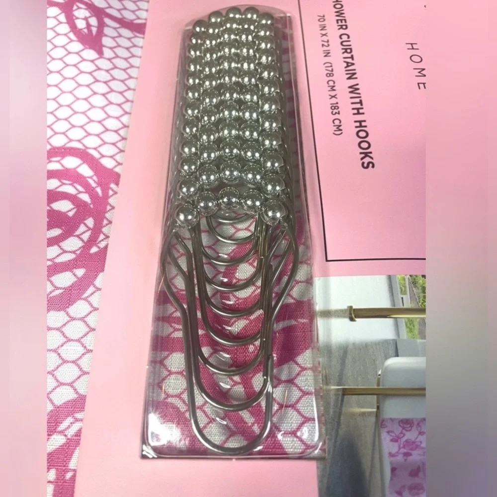 13-pc Juicy Couture Pink White Lacey Roses Shower Curtain 70x72 Hooks JC NEW NWT